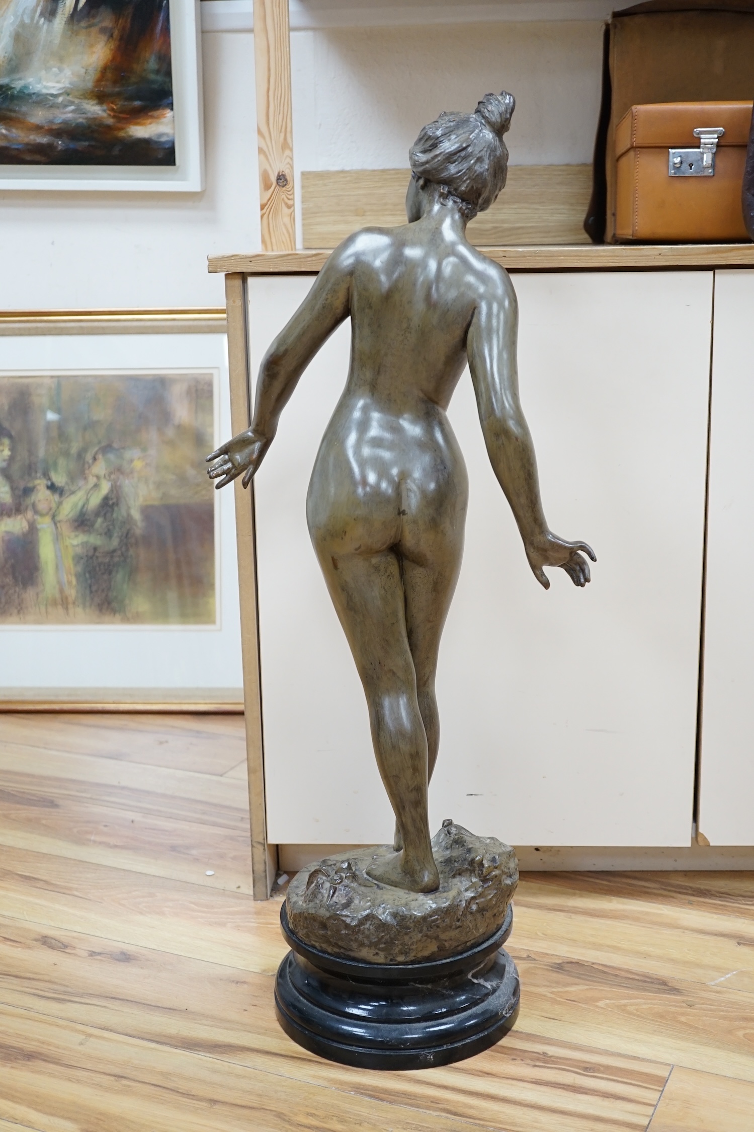 After Emmanuel Villanis (1858-1914), a large bronze figure of a nude maiden, 90cm